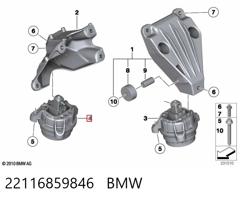 22116859846 BMW Coxim (suporte) direito de motor