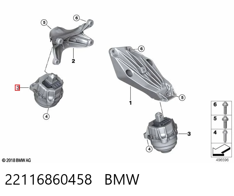 22116860458 BMW Coxim (suporte) direito de motor