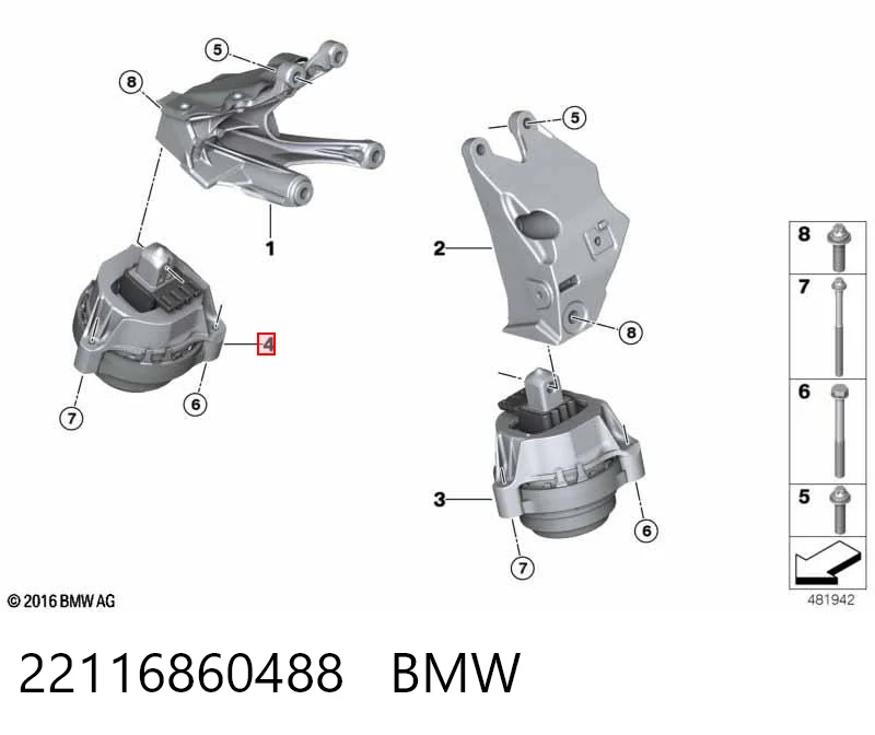 22116860488 BMW Coxim (suporte) direito de motor