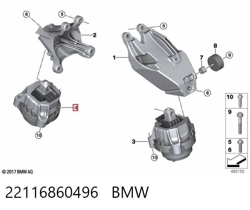 22116860496 BMW Coxim (suporte) direito de motor