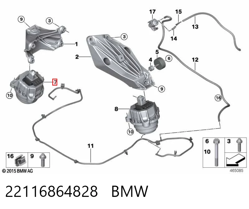 22116864828 BMW Coxim (suporte) direito de motor