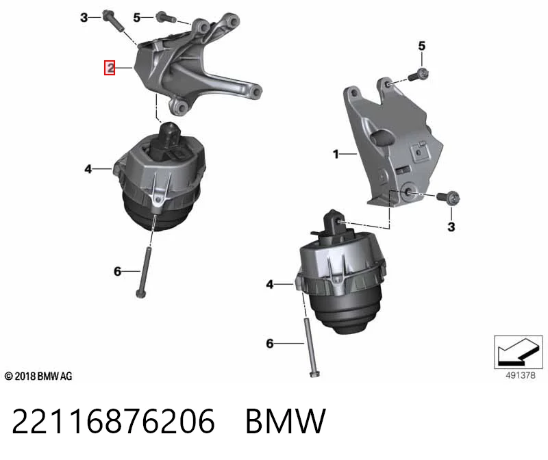 22116876206 BMW Consola de coxim (apoio) direita de motor