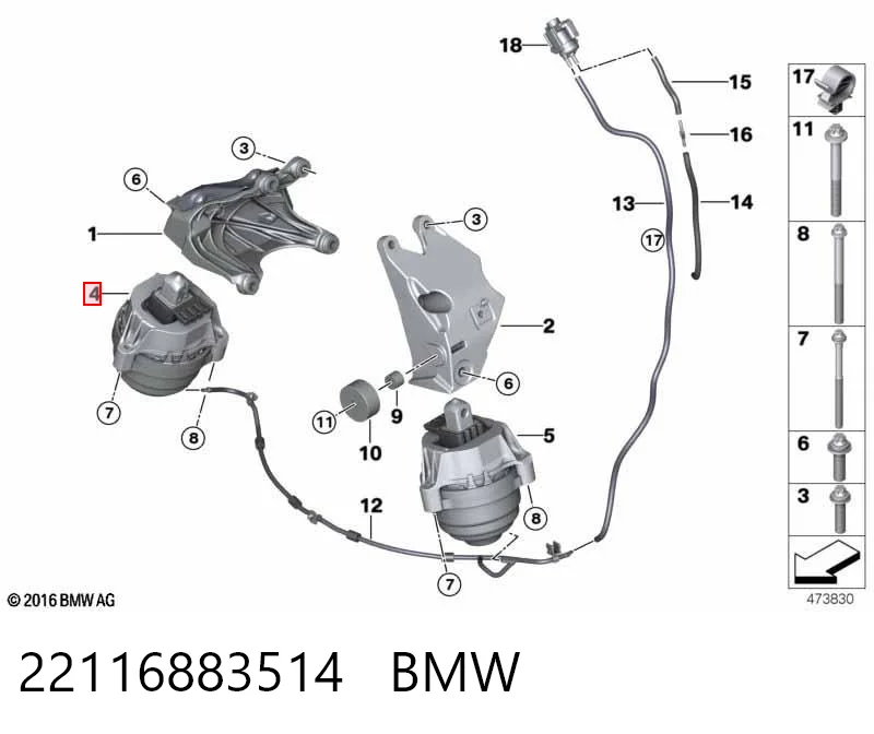 22116883514 BMW Coxim (suporte) direito de motor