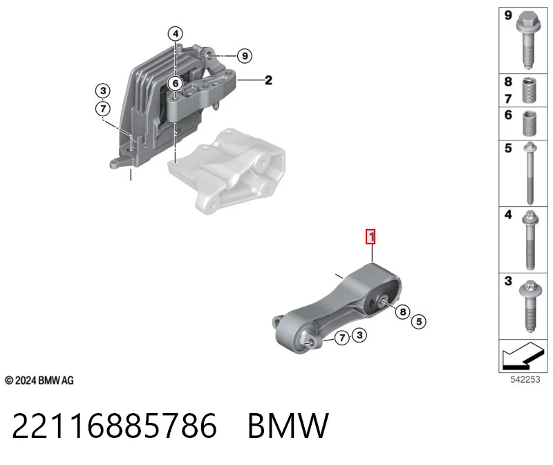 22116885786 BMW Coxim esquerdo de transmissão (suporte da caixa de mudança)