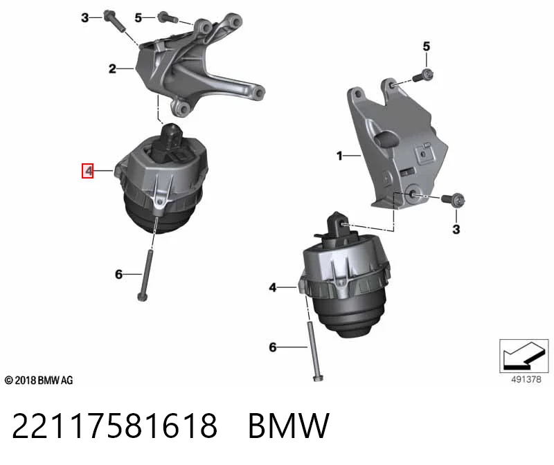 22117581618 BMW Coxim (suporte) direito de motor