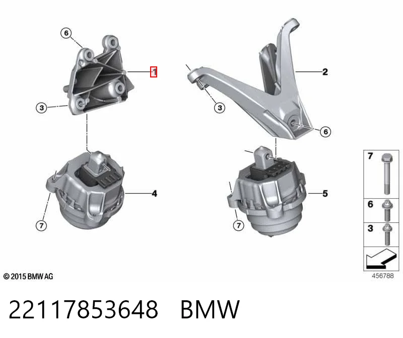 22117853648 BMW Consola de coxim (apoio) direita de motor