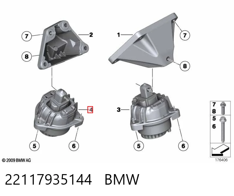 22117935144 BMW Coxim (suporte) direito de motor