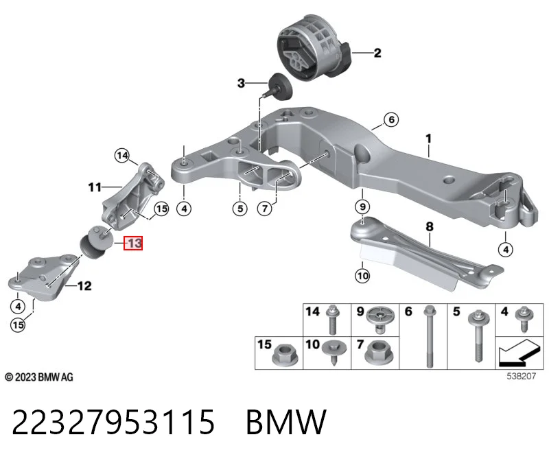 22327953115 BMW Viga de fixação da caixa de mudança