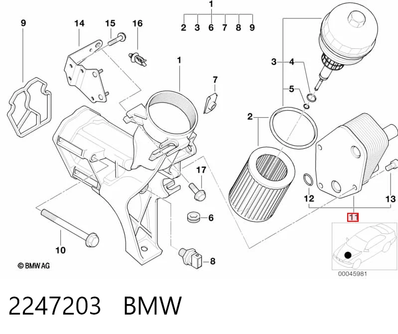 2247203 BMW Radiador de óleo (frigorífico), debaixo de filtro