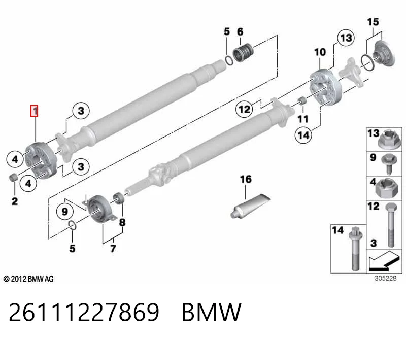 26111227869 BMW Acoplamento elástico dianteiro do veio de transmissão