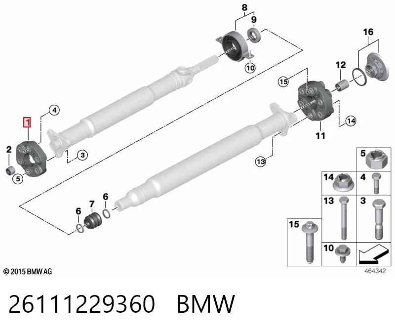 26111229360 BMW Acoplamento elástico dianteiro do veio de transmissão
