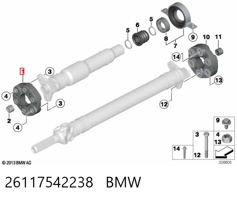 26117542238 BMW Acoplamento elástico dianteiro do veio de transmissão