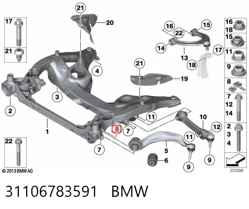 31106783591 BMW Porca de parafuso de fixação de braço oscilante dianteiro inferior