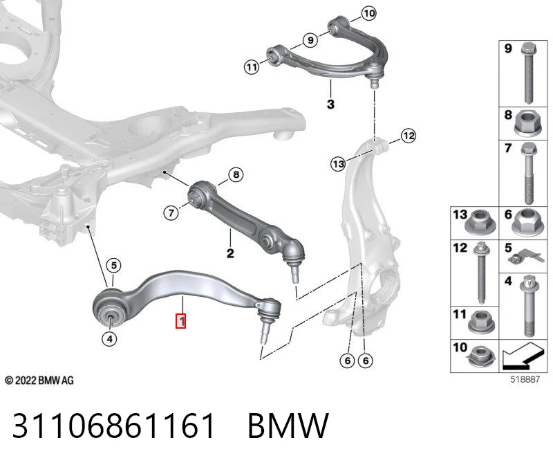 31106861161 BMW Braço oscilante inferior esquerdo de suspensão dianteira