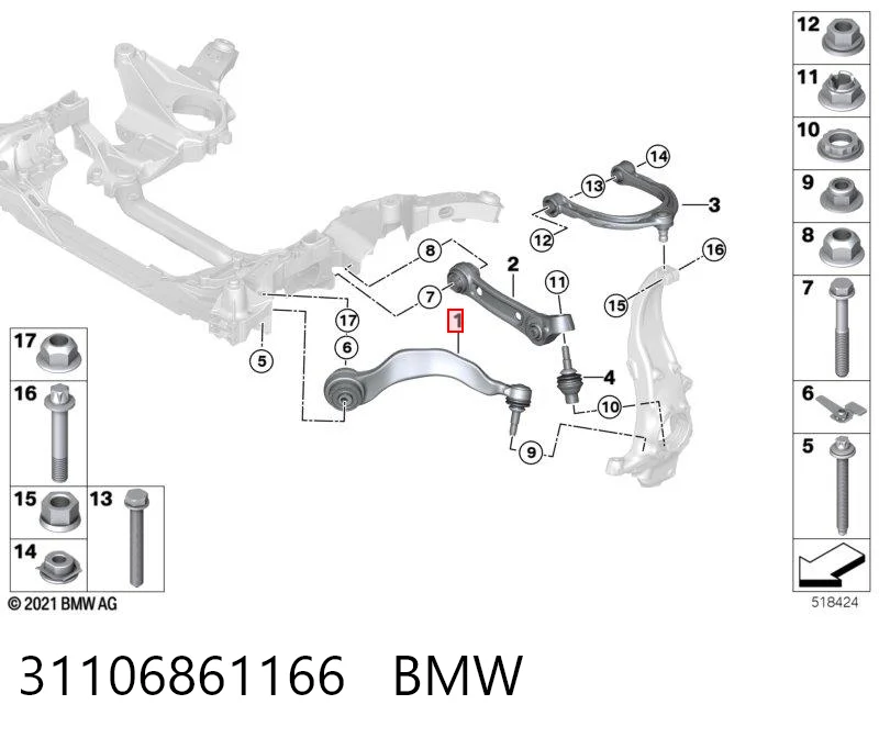 31106861166 BMW Braço oscilante inferior direito de suspensão dianteira