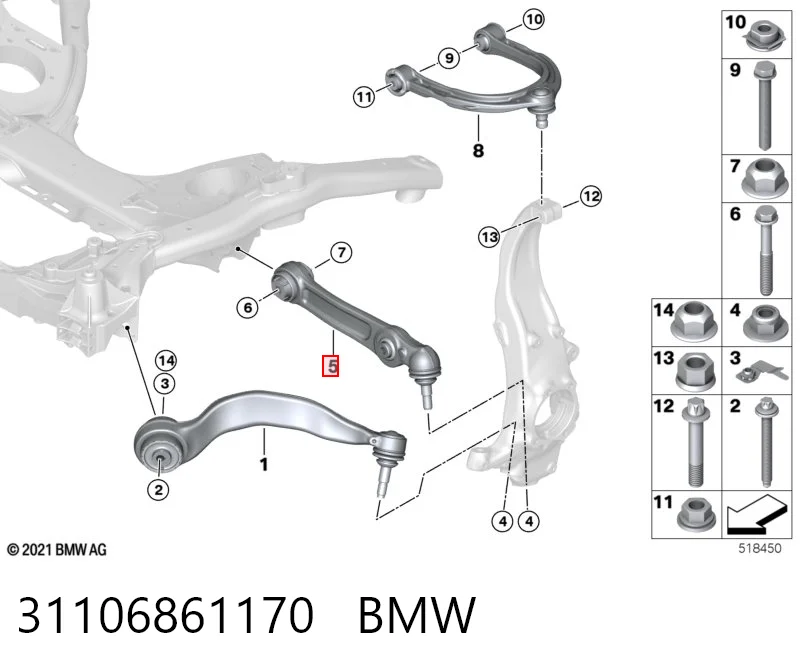 31106861170 BMW Braço oscilante inferior direito de suspensão dianteira