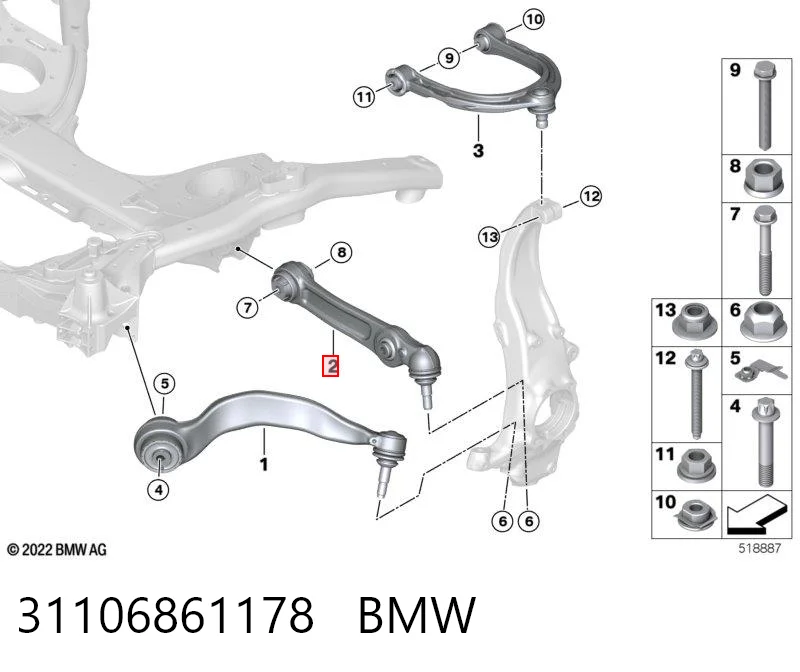31106861178 BMW Braço oscilante inferior direito de suspensão traseira