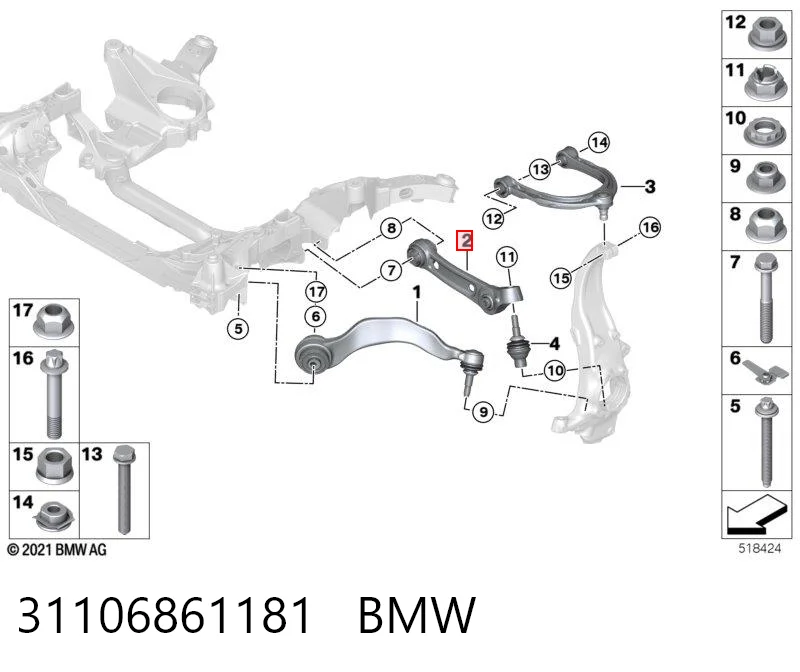 31106861181 BMW Braço oscilante inferior esquerdo de suspensão dianteira