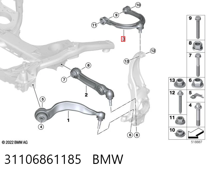 31106861185 BMW Braço oscilante superior esquerdo/direito de suspensão dianteira