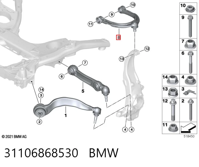31106868530 BMW Braço oscilante superior esquerdo/direito de suspensão dianteira