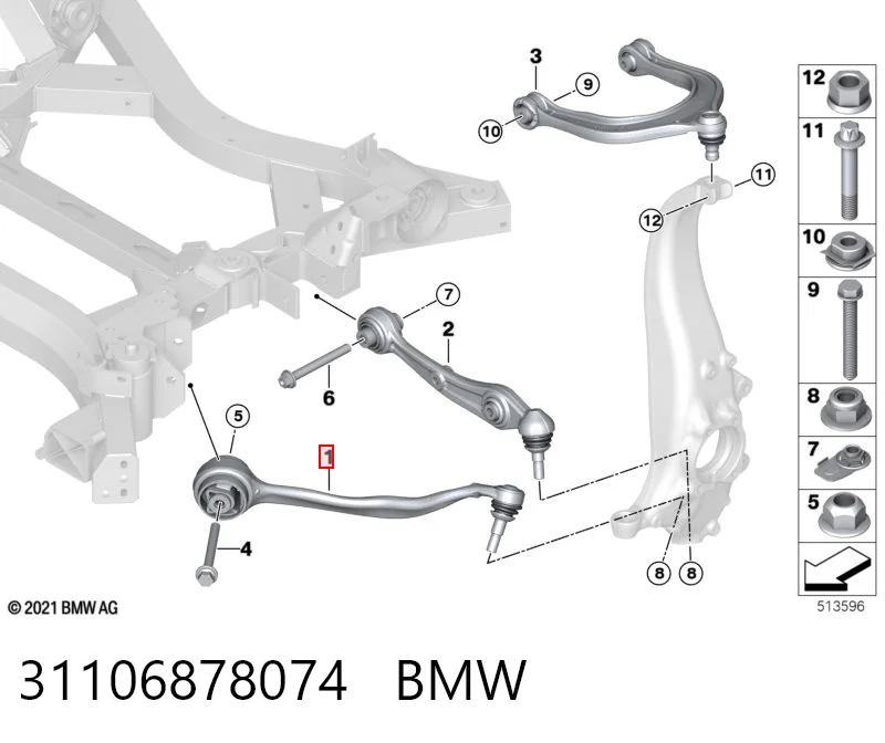 31106878074 BMW Braço oscilante inferior direito de suspensão dianteira