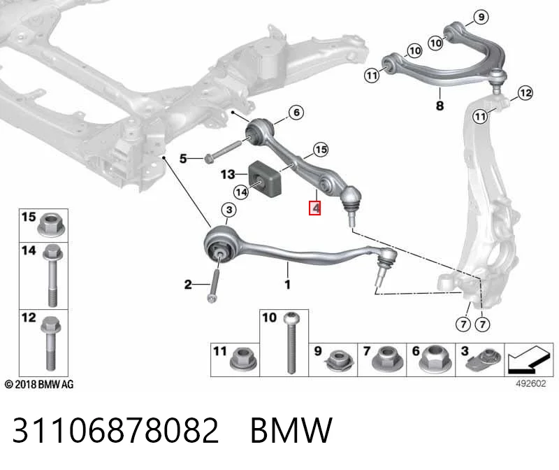 31106878082 BMW Braço oscilante inferior direito de suspensão dianteira