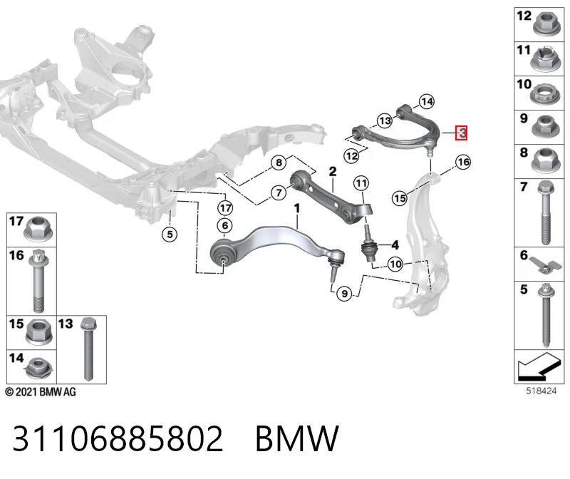 31106885802 BMW Braço oscilante superior esquerdo/direito de suspensão dianteira