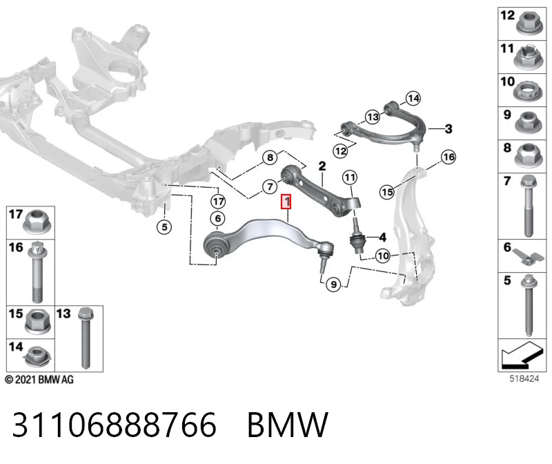 31106888766 BMW Braço oscilante inferior direito de suspensão dianteira