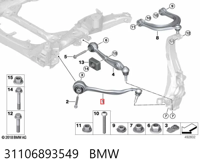 31106893549 BMW Braço oscilante inferior esquerdo de suspensão dianteira