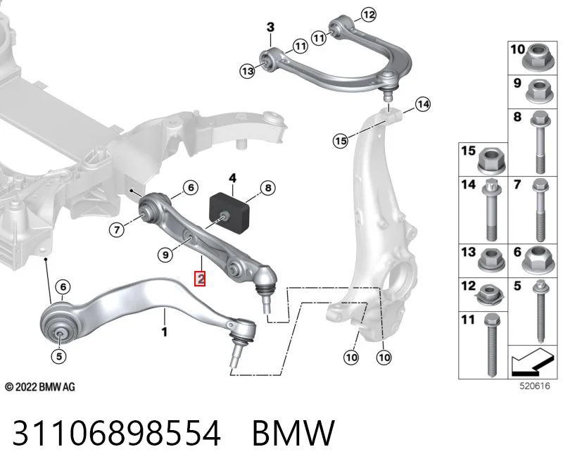 31106898554 BMW Braço oscilante inferior direito de suspensão dianteira