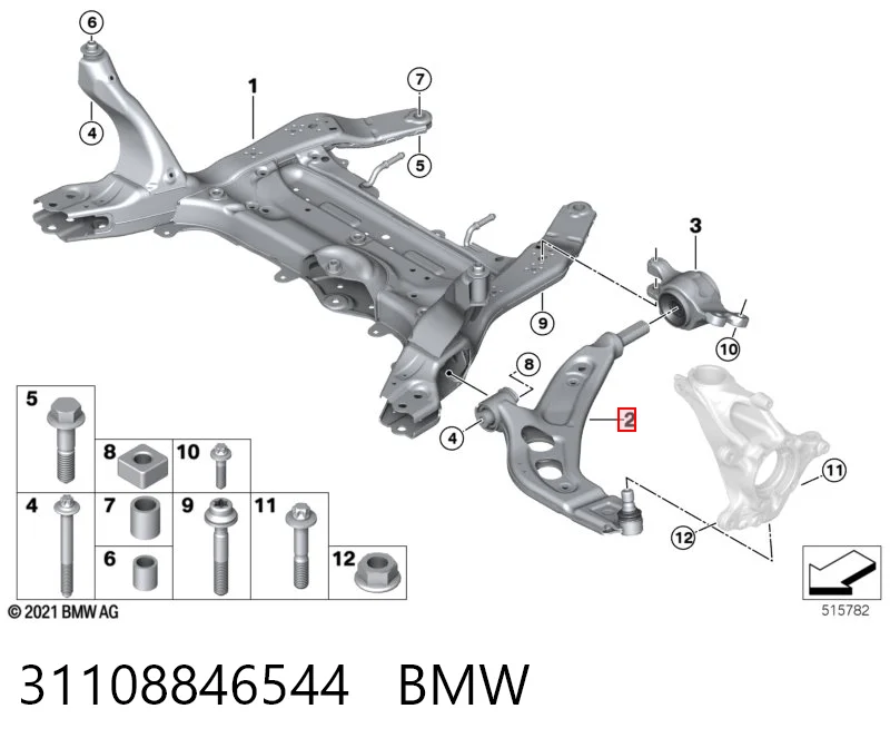 31108846544 BMW Braço oscilante inferior direito de suspensão dianteira