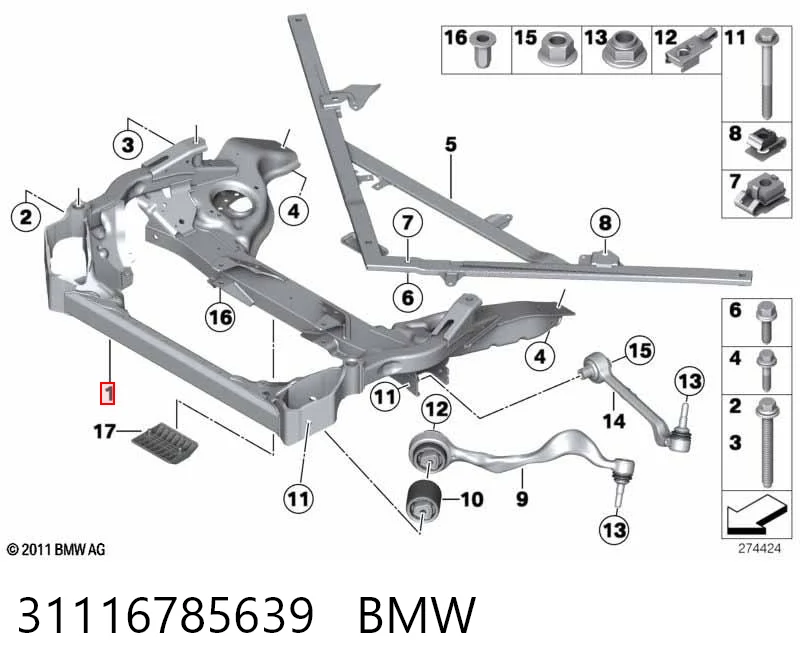 31116785639 BMW Viga de suspensão dianteira (plataforma veicular)