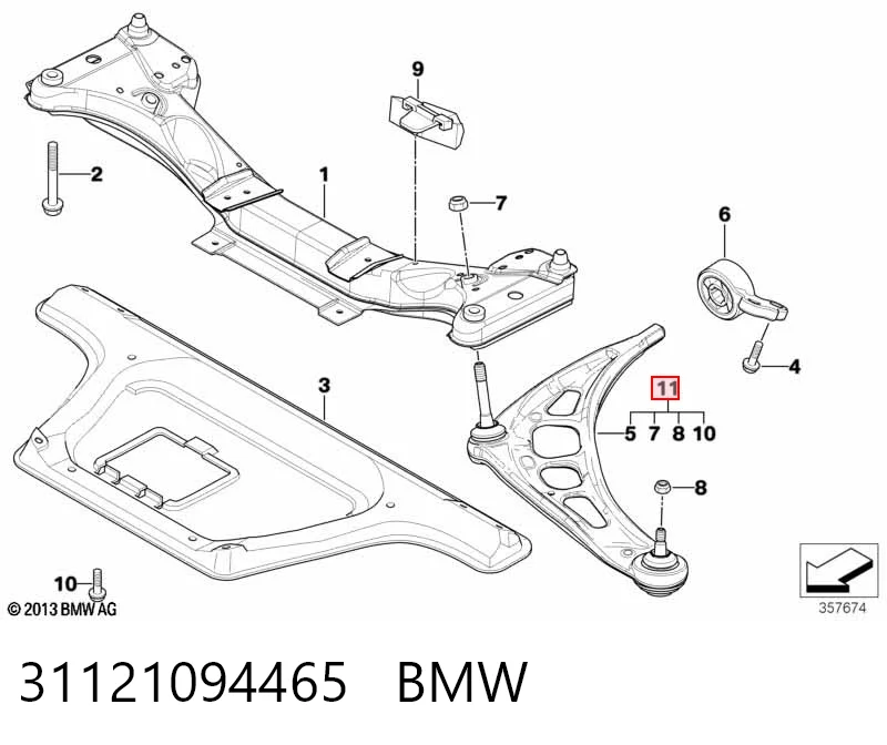 31121094465 BMW Braço oscilante inferior esquerdo de suspensão dianteira