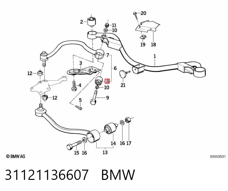 31121136607 BMW Bloco silencioso dianteiro do braço oscilante superior