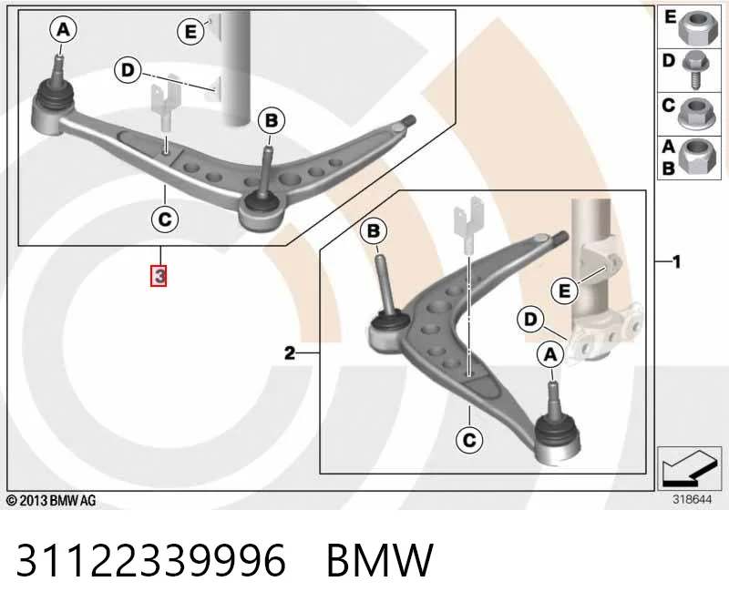 31122339996 BMW Braço oscilante inferior direito de suspensão dianteira