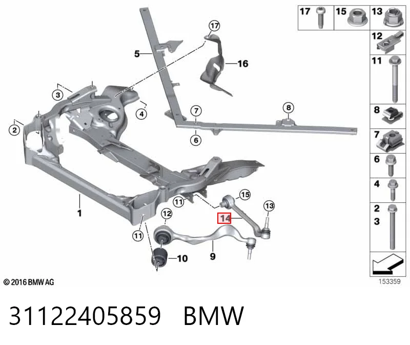 31122405859 BMW Braço oscilante inferior esquerdo de suspensão dianteira