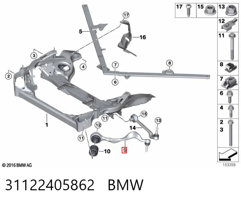 31122405862 BMW Braço oscilante inferior direito de suspensão dianteira