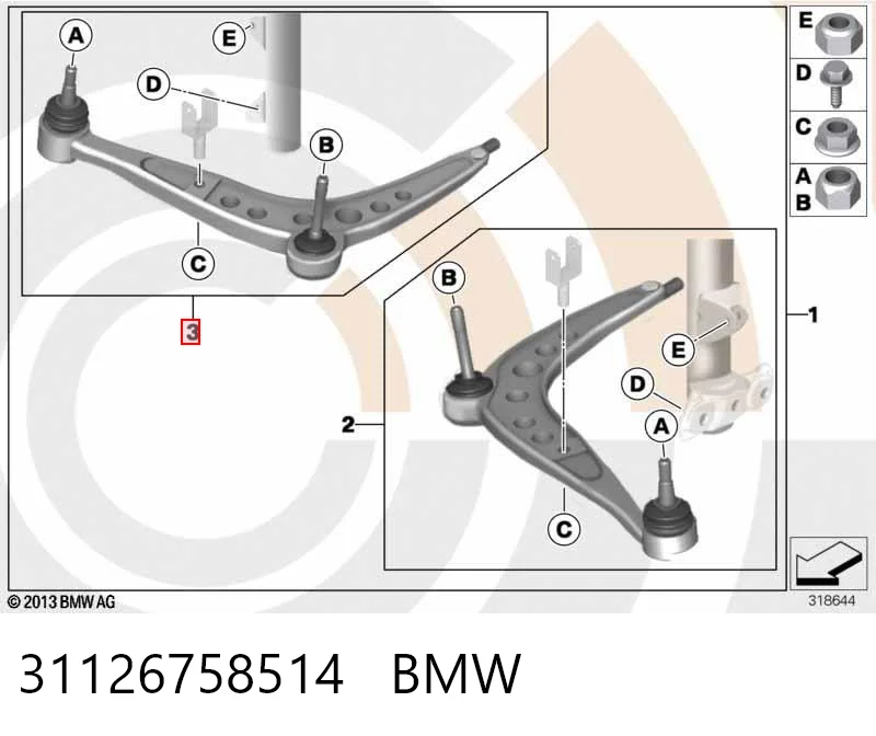 31126758514 BMW Braço oscilante inferior direito de suspensão dianteira