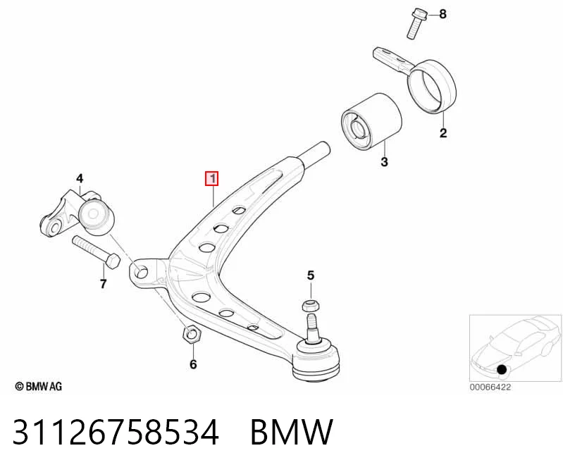 31126758534 BMW Braço oscilante inferior direito de suspensão dianteira