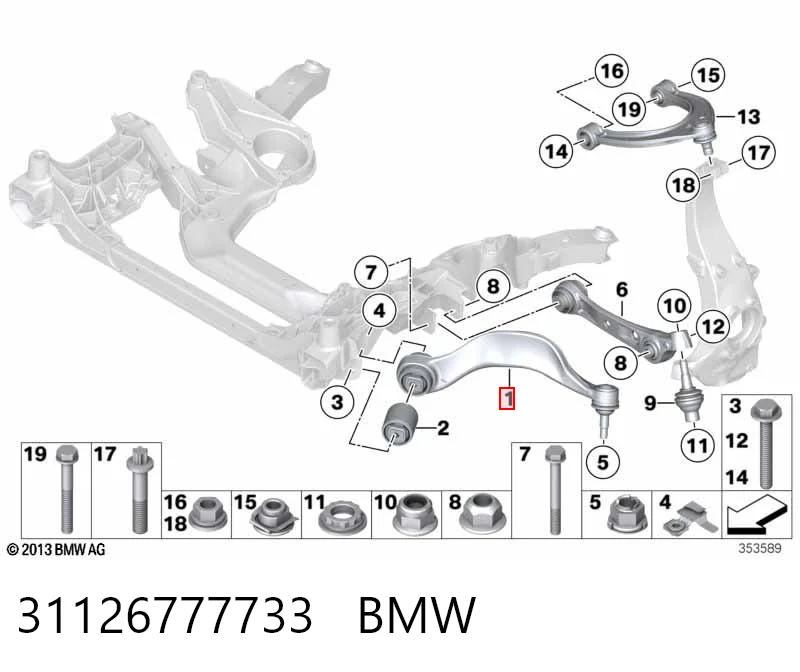 31126777733 BMW Braço oscilante inferior esquerdo de suspensão dianteira
