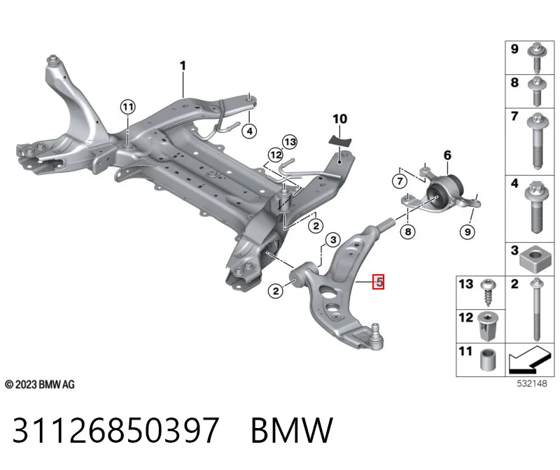 31126850397 BMW Braço oscilante inferior esquerdo de suspensão dianteira