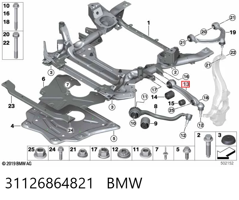 31126864821 BMW Braço oscilante inferior esquerdo de suspensão dianteira