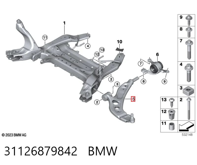 31126879842 BMW Braço oscilante inferior direito de suspensão dianteira