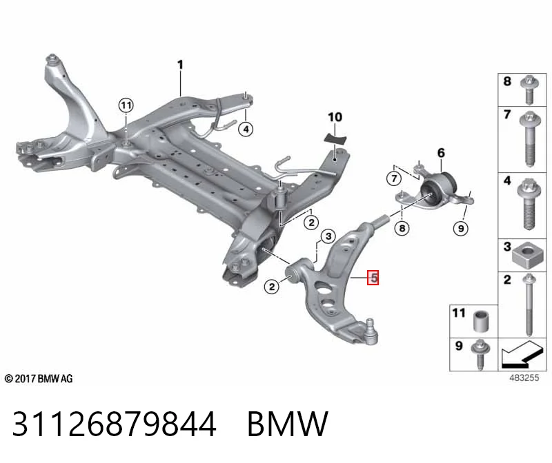 31126879844 BMW Braço oscilante inferior direito de suspensão dianteira