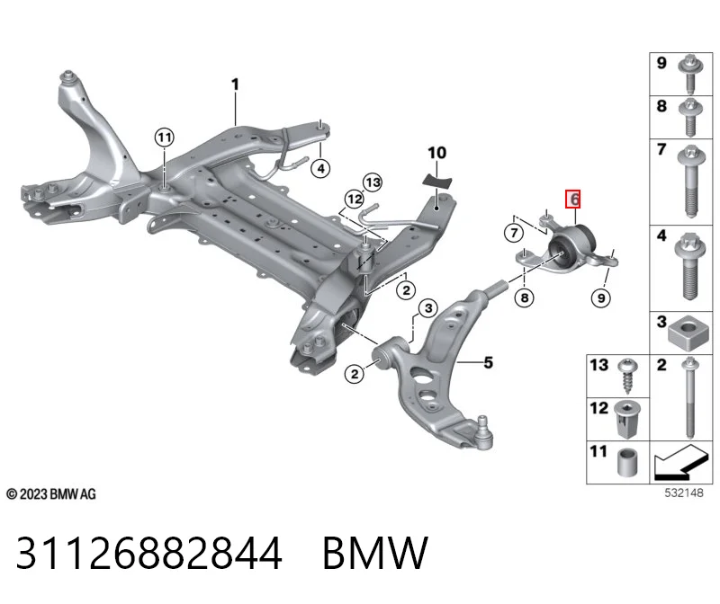 31126882844 BMW Bloco silencioso dianteiro do braço oscilante inferior