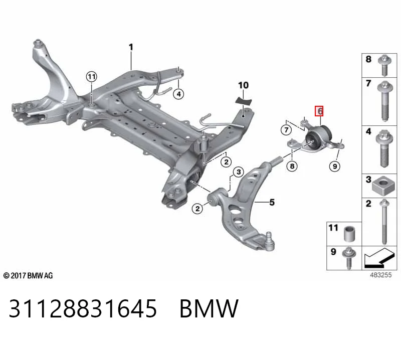 31128831645 BMW Bloco silencioso dianteiro do braço oscilante inferior