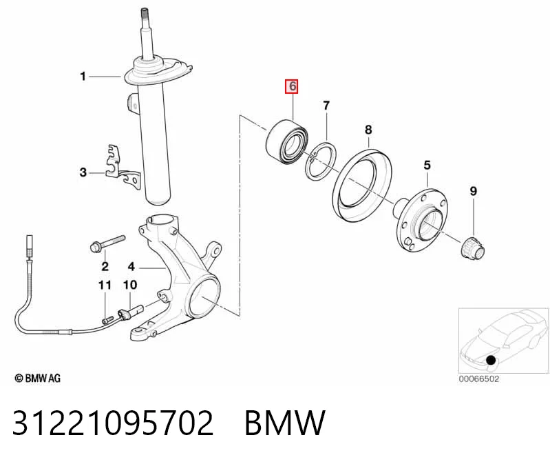 31221095702 BMW Rolamento de cubo dianteiro/traseiro