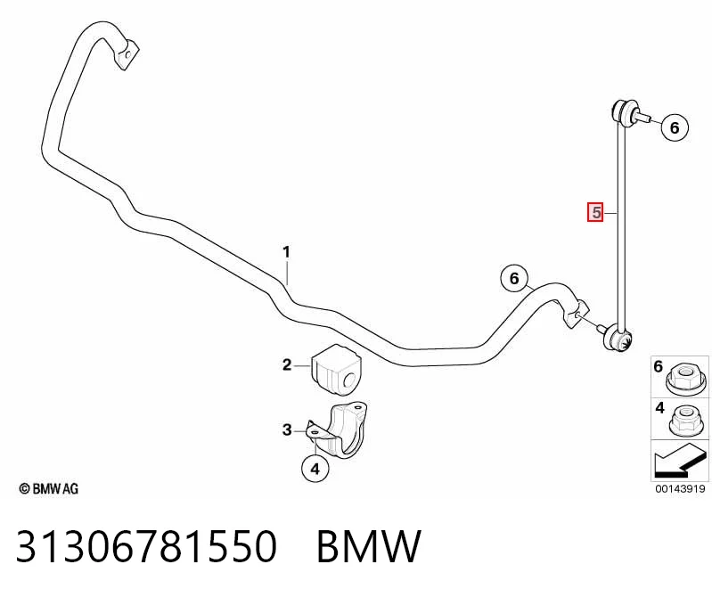 31306781550 BMW Montante direito de estabilizador dianteiro