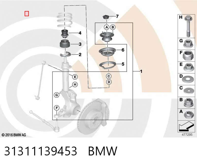 31311139453 BMW Porca da haste de amortecedor dianteiro