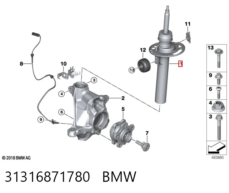 31316871780 BMW Amortecedor dianteiro direito